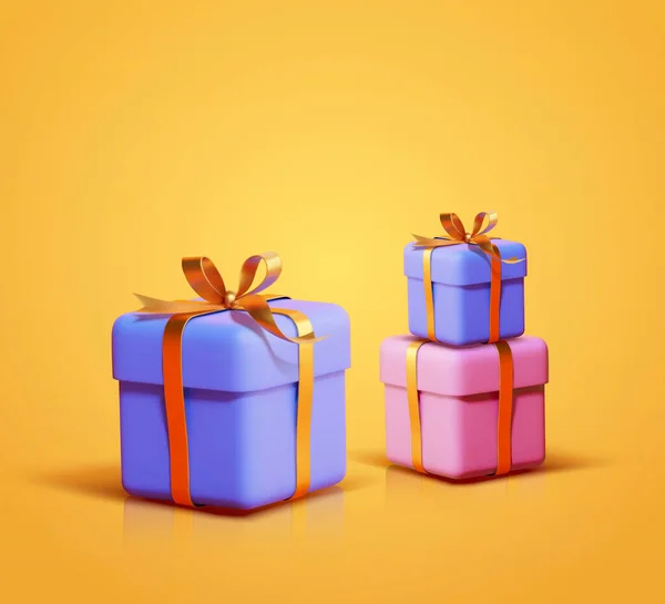 Différentes Tailles Boîtes Cadeaux Colorées Avec Ruban Doré Objets Isolés — Image vectorielle