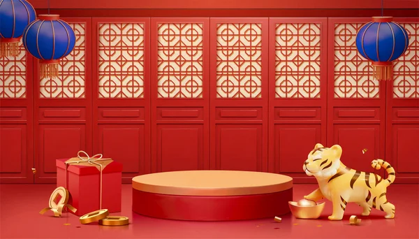 Red Chinese New Year Scene Design Product Display Use Англійською — стоковий вектор