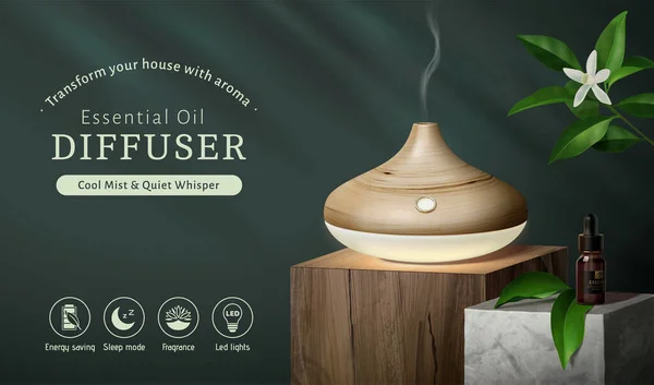 Aroma Alam Mewah Diffuser Atau Udara Humidifier Template Rata Rata - Stok Vektor