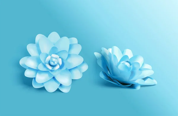 Μπλε Χάρτινα Λουλούδια Καμέλιας Τρισδιάστατη Απεικόνιση Μπλε Φόντο — Διανυσματικό Αρχείο