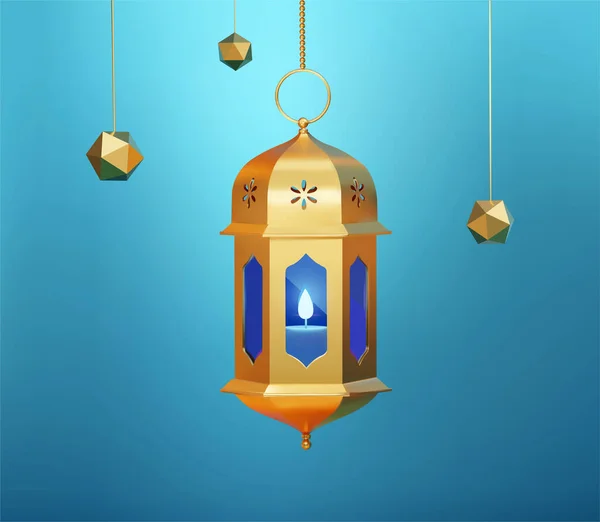 Linterna Fanoos Islámica Con Formas Poliedro Elementos Decorativos Islámicos Aislados — Vector de stock