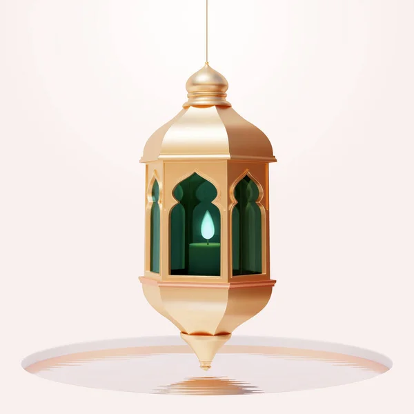 Linterna Fanática Islámica Dorada Que Cuelga Sobre Estanque Agua Circular — Vector de stock