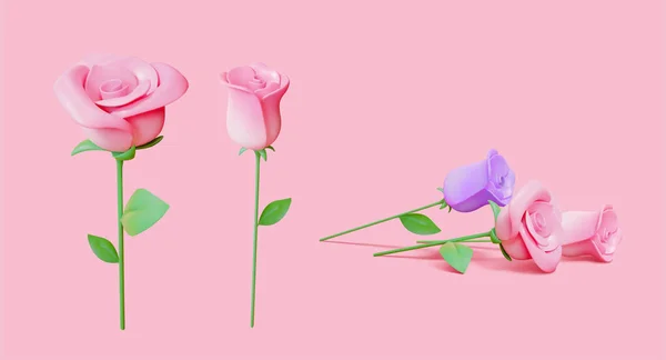 Rosa Rosa Púrpura Colección Brotes Aislado Sobre Fondo Rosa Claro — Vector de stock