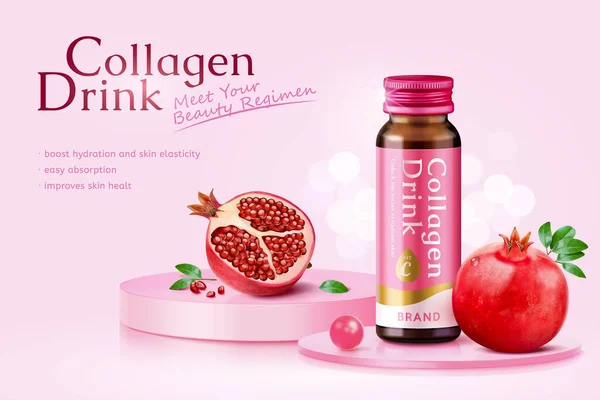 Pink Monotone Supplement Product Template Collagen Drink Bottle Mock Fresh — Stockvektor