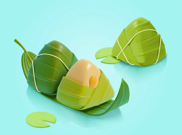 Tasty Zongi Rice Dumplings Lotus Bamboo Leaf Duanwu Festival Food — Vector de stock