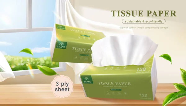 Tissue Paper Promo Banner Illustration Two Packages Tissue Paper Flowing — 图库矢量图片