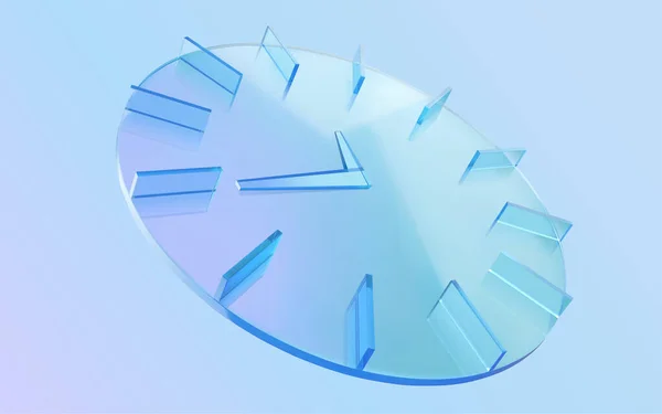 Blaue Kreisuhr Aus Klarem Glas Isoliert Auf Blauem Hintergrund Konzept — Stockvektor