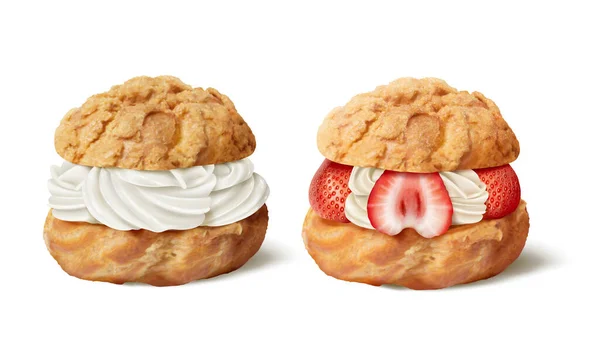 Delicious Cream Puffs Isolated White Background One Only Whipped Custard — 스톡 벡터