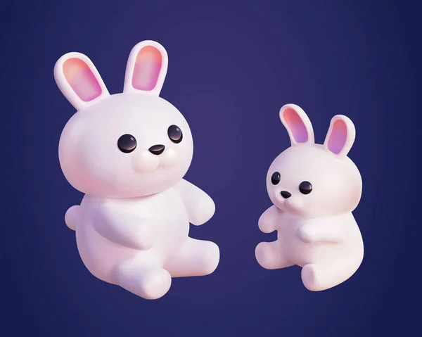 Illustration Two Cute Bunnies Lovely Rabbit Character Designs Mid Autumn — Stockvektor