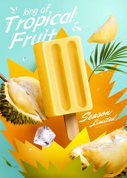 Durian Popsicle Template Illustration Realistic Durian Pieces Popsicle Ice Cube — Stockvektor