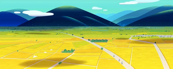 Панорамный Пейзаж Иллюстрация Рисовых Полей Велосипедной Дорожки Городе Чихшанг Тайтун — стоковый вектор