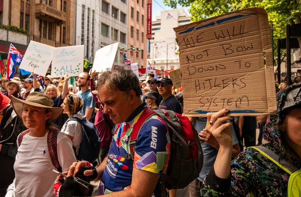 Melbourne Victoria Australia November 2021 Woman Holds Sign Stating Bow — Stock Photo, Image