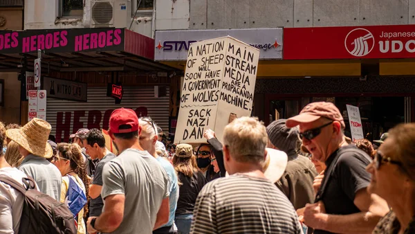 Melbourne Victoria Australia November 2021 Man Holds Sign Nation Sheep — Stock Photo, Image