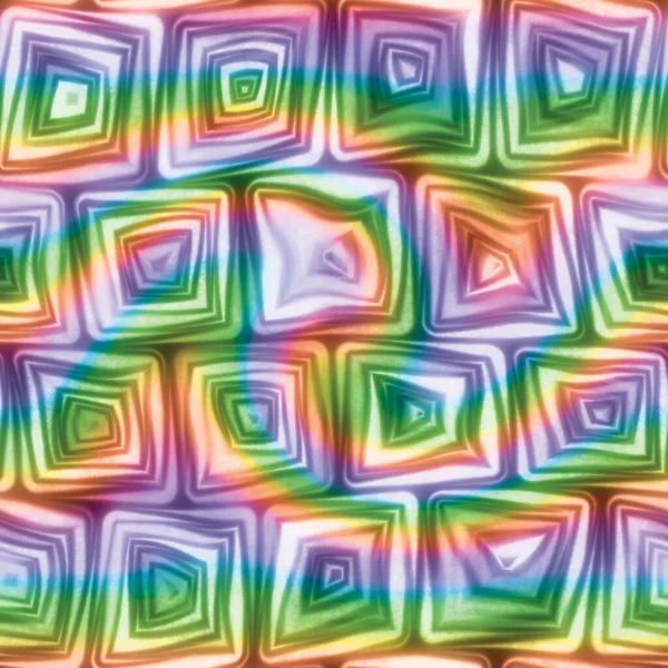 Large Rainbow Swirl Squiggly Swirly Spiral Squares Seamless Texture Pattern — Foto de Stock