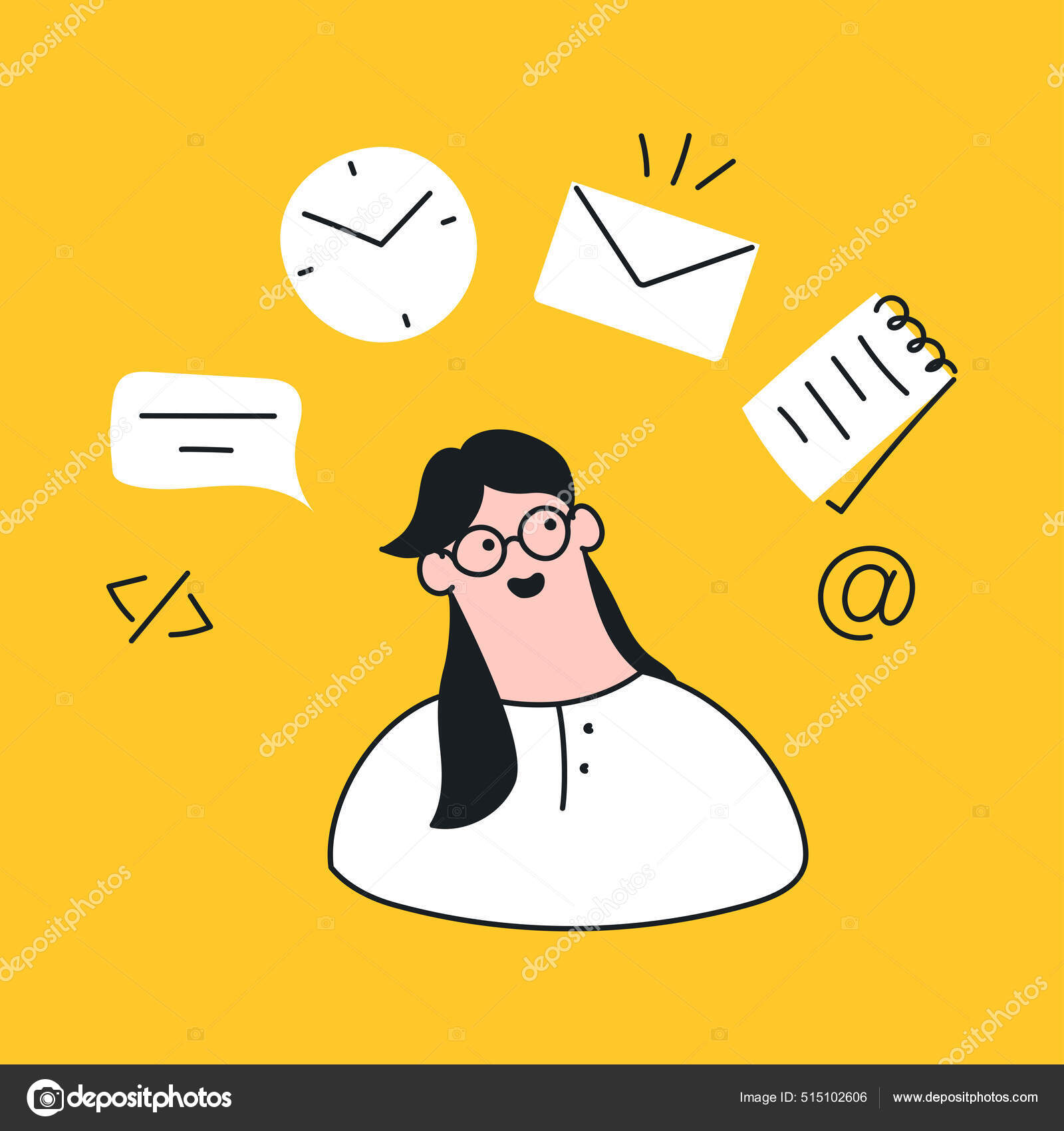 办公室经理在工作场所为女性提供多任务服务专注于电子邮件和许多其他工作任务背景上的平面直线可爱的矢量插图图库矢量图©BadBrother  515102606, image size:1600x1700