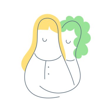 İnsanları kucaklamak, kucaklamak, sempati ve arkadaşlık. Beyaz üzerine düz çizgi izole edilmiş vektör çizimi. Beyaz üzerinde düz çizgi izole vektör çizimi