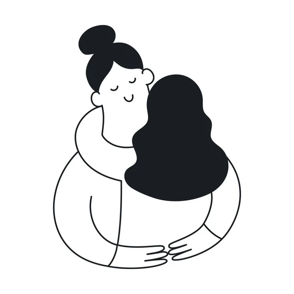 Vriendschap Knuffel Een Goede Vriend Geliefde Leuke Zwart Wit Cartoon — Stockvector