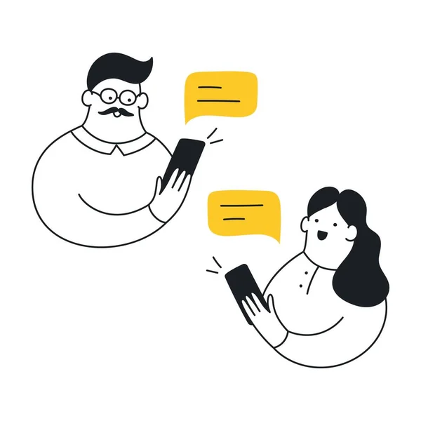 Communication Entre Deux Personnes Les Personnages Parlent Avec Utilisation Saisie — Image vectorielle