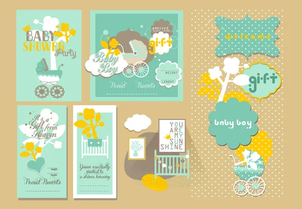 Baby Shower card set di prenotazione rottami — Vettoriale Stock