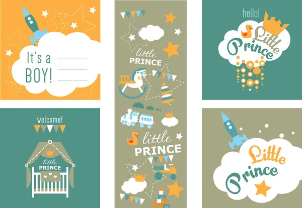 Set di carte da doccia per bambini Little Prince — Vettoriale Stock