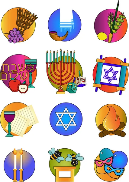 Shabbat, Rosh Hashanah, Sukkot, Vacanze ebraiche — Vettoriale Stock