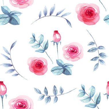  Güller. Kusursuz desen. Suluboya çizimi. Elle çizilmiş..