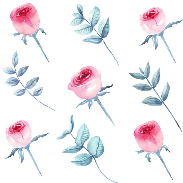 Rosas Padrão Sem Costura Ilustração Aquarela Desenhado Mão — Fotografia de Stock