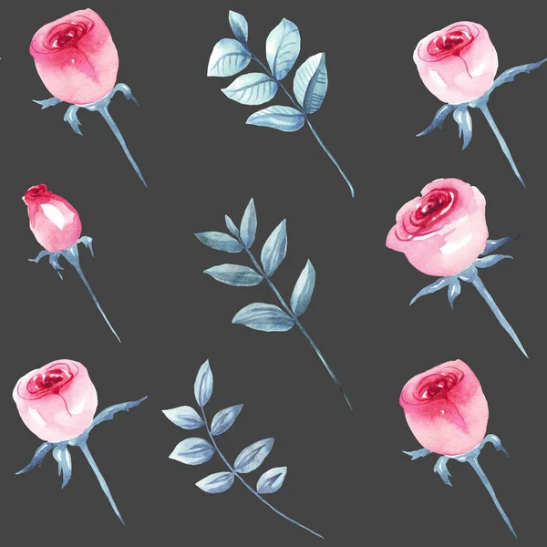Троянди Безшовні Візерунки Акварельна Ілюстрація Малюнок Вручну — стокове фото