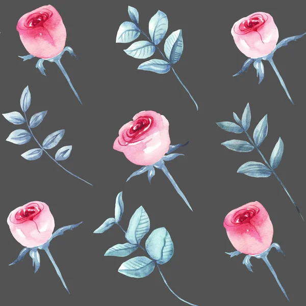 Roses Seamless Pattern Watercolor Illustration Drawn Hand — Stock Photo, Image