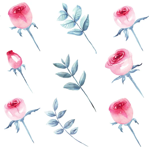 Троянди Безшовні Візерунки Акварельна Ілюстрація Малюнок Вручну — стокове фото