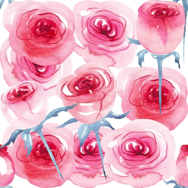 Rosas Patrón Sin Costuras Ilustración Acuarela Dibujado Mano — Foto de Stock