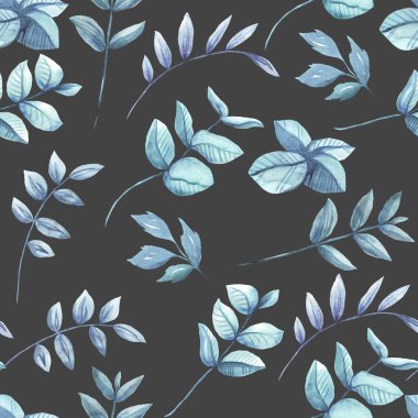 Yapraklar. Kusursuz desen. Suluboya çizimi. Elle çizilmiş..