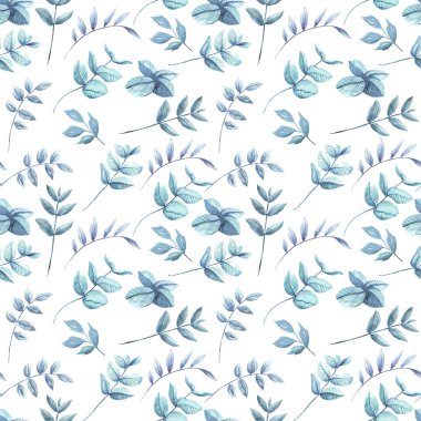 Yapraklar. Kusursuz desen. Suluboya çizimi. Elle çizilmiş..