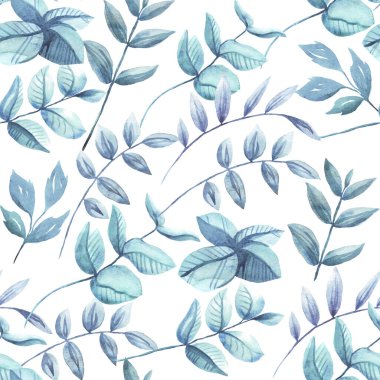 Yapraklar. Kusursuz desen. Suluboya çizimi. Elle çizilmiş..