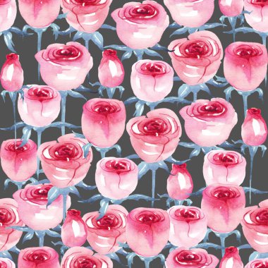  Güller. Kusursuz desen. Suluboya çizimi. Elle çizilmiş..