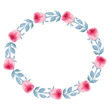 Bir gül çelengi. Suluboya çizimi. El boyası.