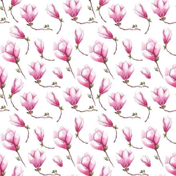 Watercolor Magnolia Seamless Pattern Hand Painting — Stock Photo, Image