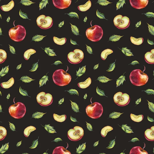 水彩画苹果无缝图案 — 图库照片