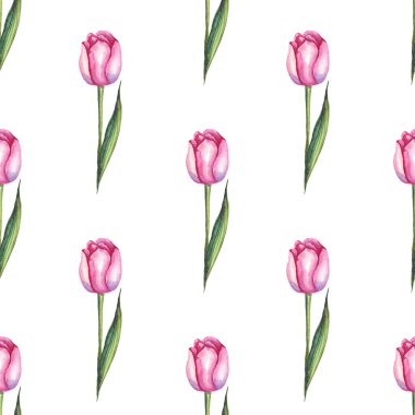 Suluboya laleler. Kusursuz desen. El boyaması.