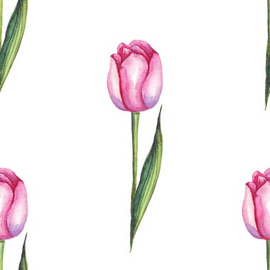 Suluboya laleler. Kusursuz desen. El boyaması.