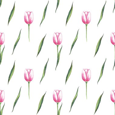 Suluboya laleler. Kusursuz desen. El boyaması.