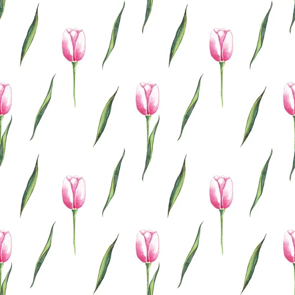 Watercolor Tulips Seamless Pattern Hand Painted — Stock Photo, Image