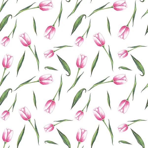Akvarelové Tulipány Bezproblémový Vzorec Ručně Malované — Stock fotografie