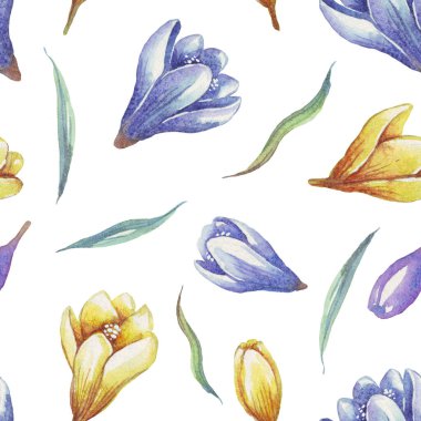 Bahar çiçekleri pürüzsüz desen. Suluboya timsahlar. El boyaması.