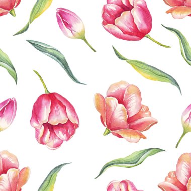 Suluboya laleler. Kusursuz desen. El boyaması.