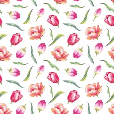 Suluboya laleler. Kusursuz desen. El boyaması.