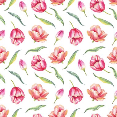 Suluboya laleler. Kusursuz desen. El boyaması.