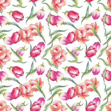 Suluboya laleler. Kusursuz desen. El boyaması.