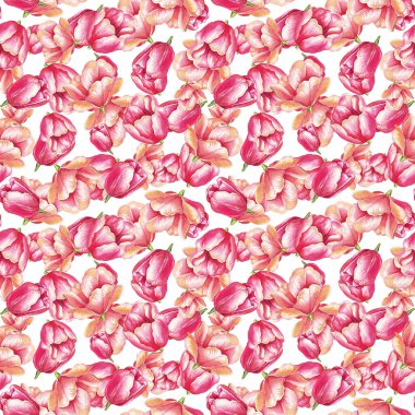 Suluboya laleler. Kusursuz desen. El boyaması.