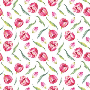 Suluboya laleler. Kusursuz desen. El boyaması.